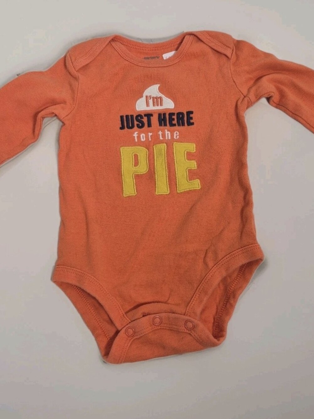 Carters Orange Long Sleeve Thanksgiving Pie Bodysuit 6m Onesie Festive Baby
